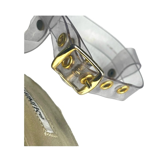 Manolo Blahnik 𖦹 Clear PVC Vinyl Ankle Strap Stiletto Heels Sandals 𖦹 Gold 𖦹 - Picture 11 of 16